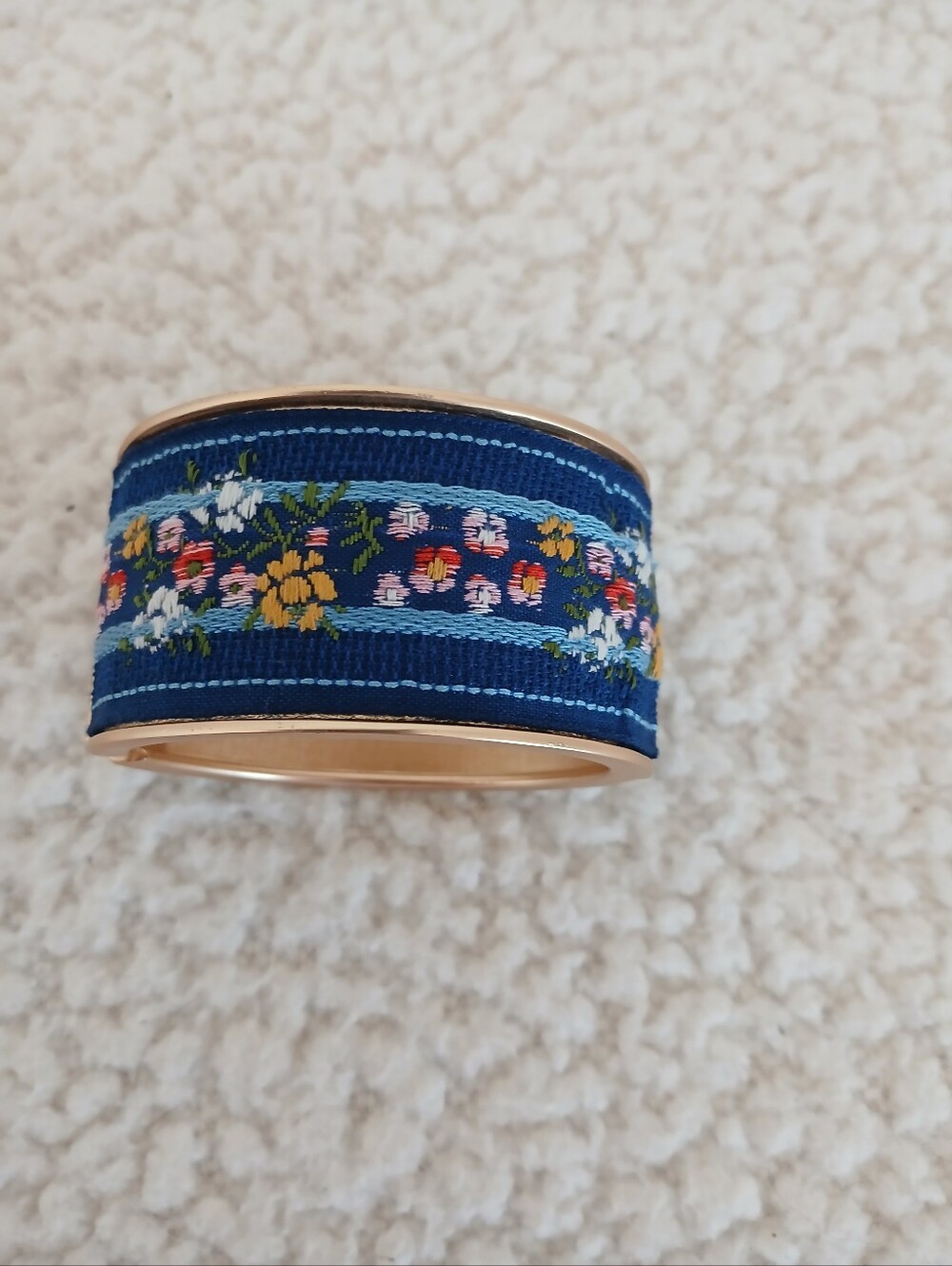 Southern Living Navy Floral Ribbon Cuff Bracelet